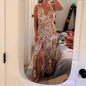 Poupette St. Barth Orange and Green Floral Dress